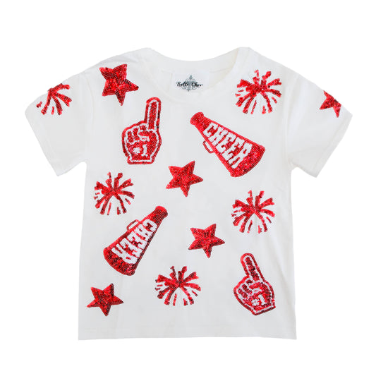 Belle Cher Red and White Cheer Shirt- Kid's