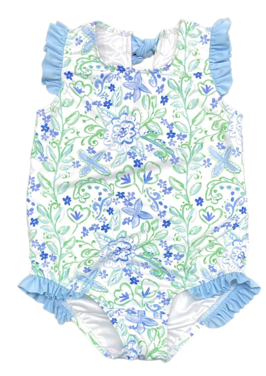 James and Lottie Audrey One Piece Swimsuit - Blue And Green Floral