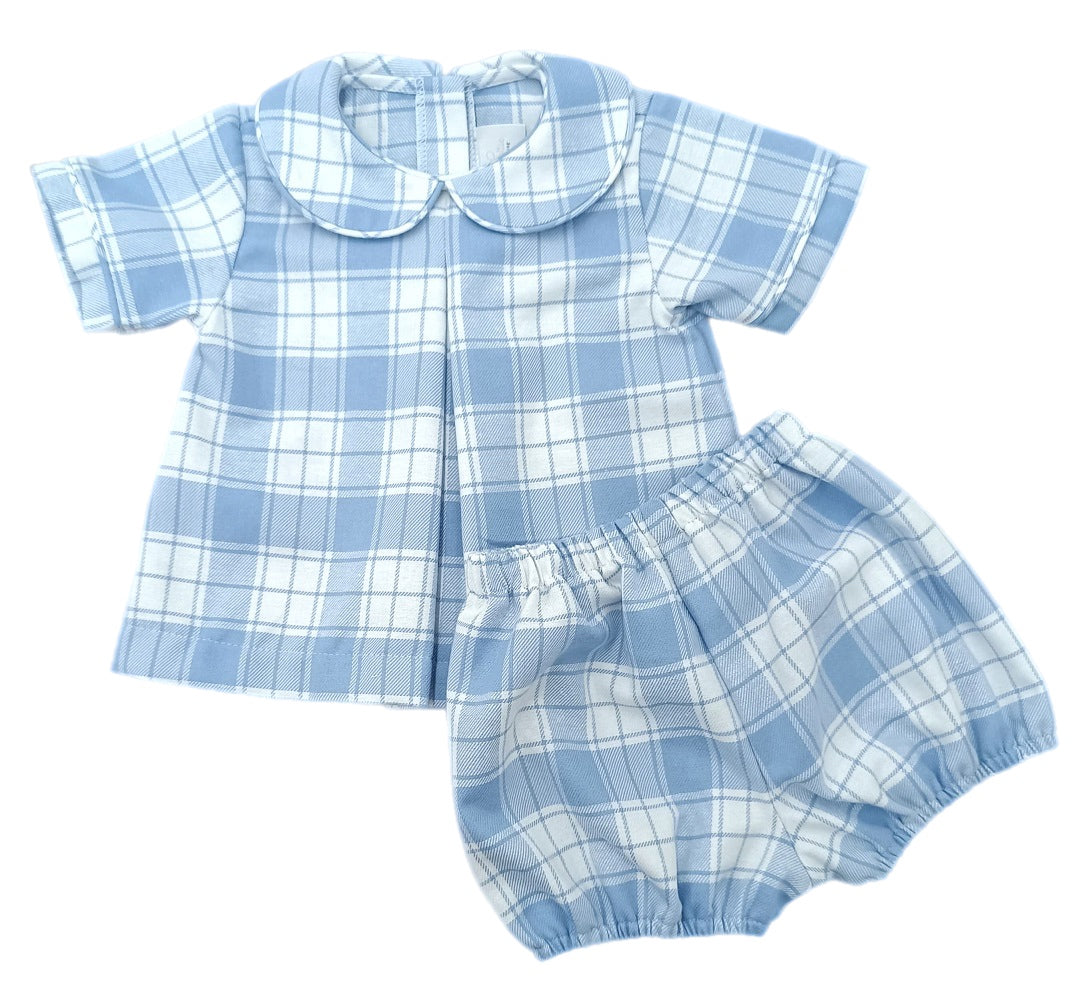 Blue Flannel Check Rory Diaper Set