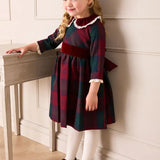 Pepa London Grovesnor Tartan Lace Detail Velvet Bow Dress in Red