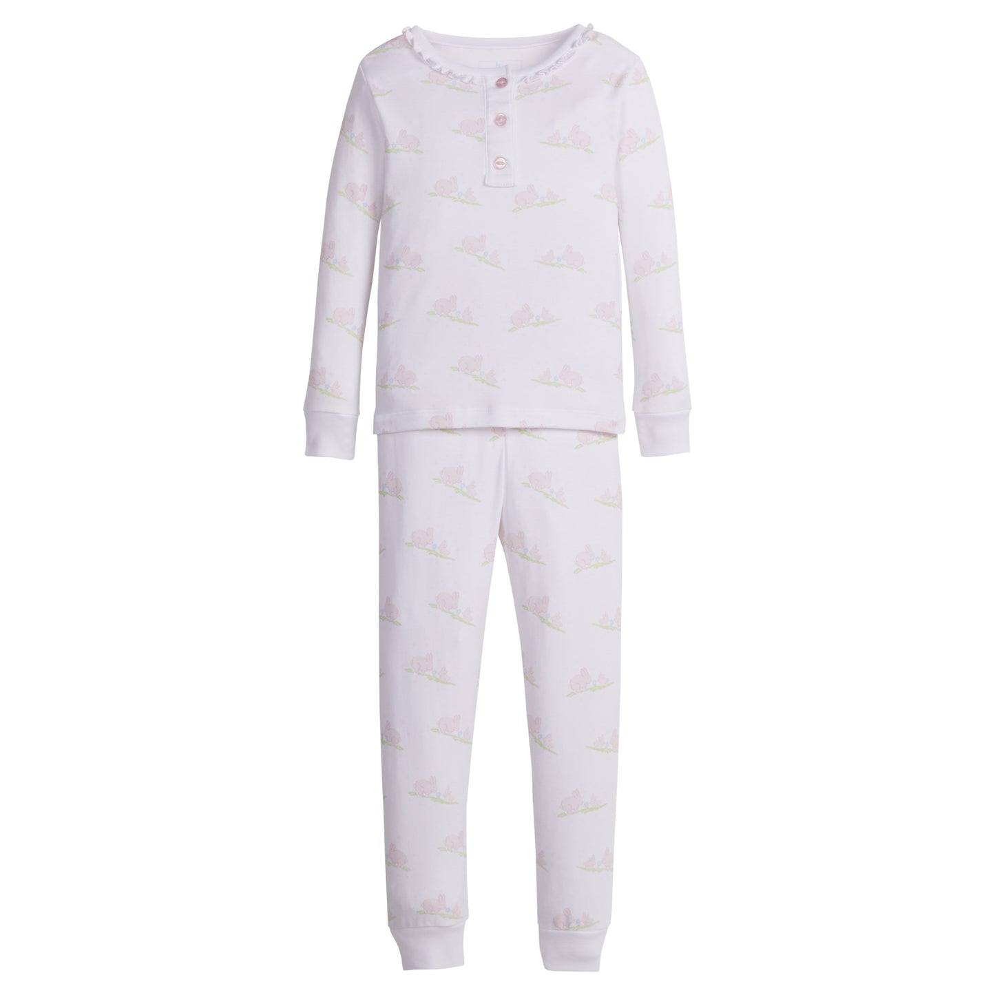 Little English Ruffled Printed Jammies - Pink Bunnies