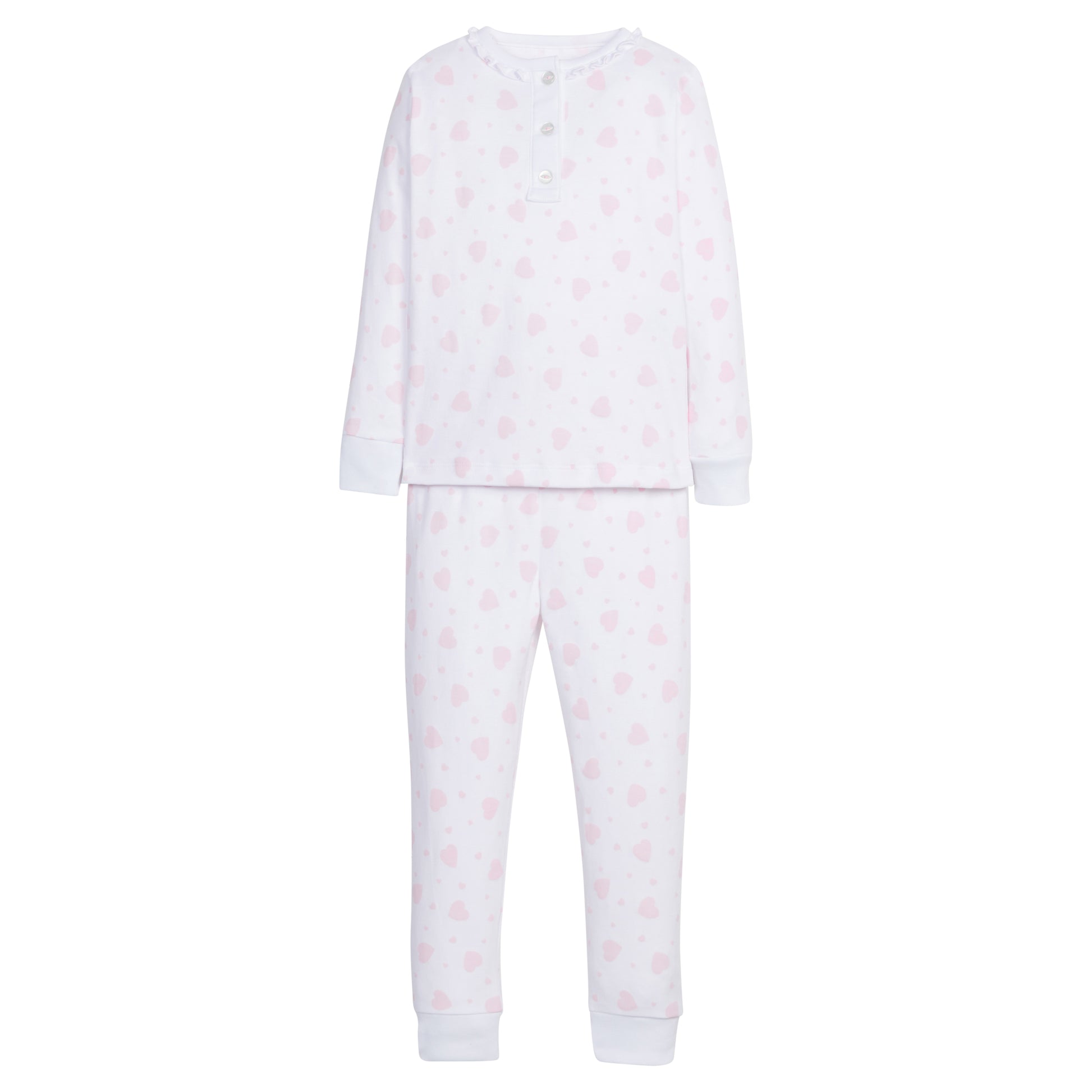 Little English Ruffled Printed Jammies - Pink Hearts