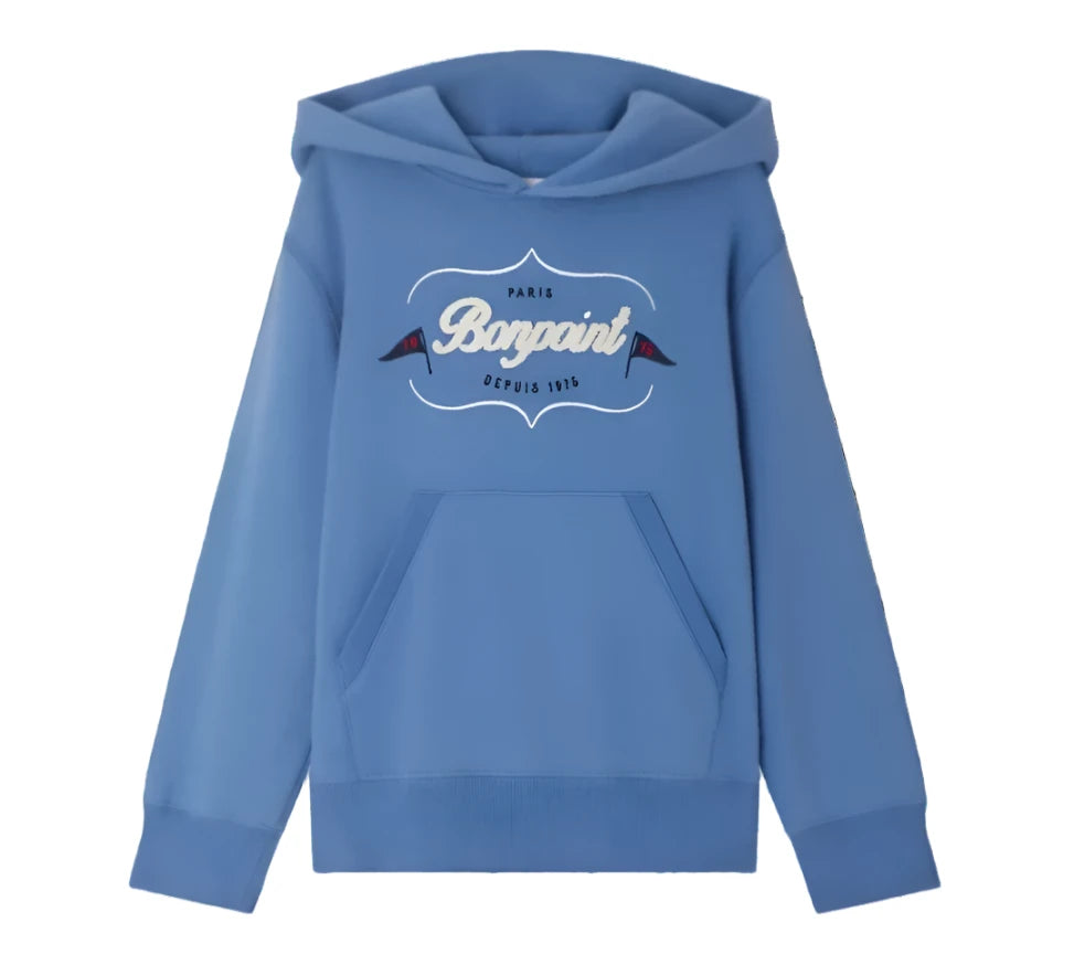 Bonpoint Barack Embroidered Hoodie Sweatshirt- Sea Blue