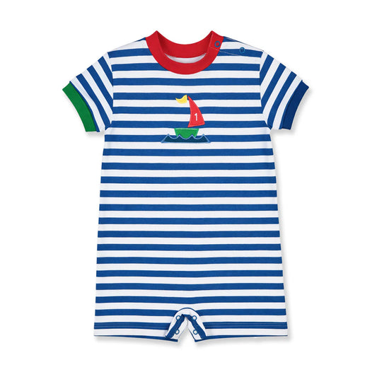Florence Eiseman Stripe Knit Shortall With Sailboat