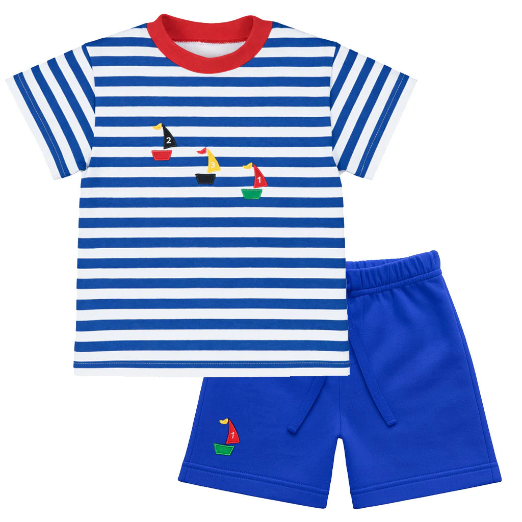 Florence Eiseman Knit Short Set With Sailboats