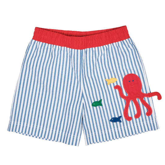 Florence Eiseman Seersucker Swim Trunk With Octopus