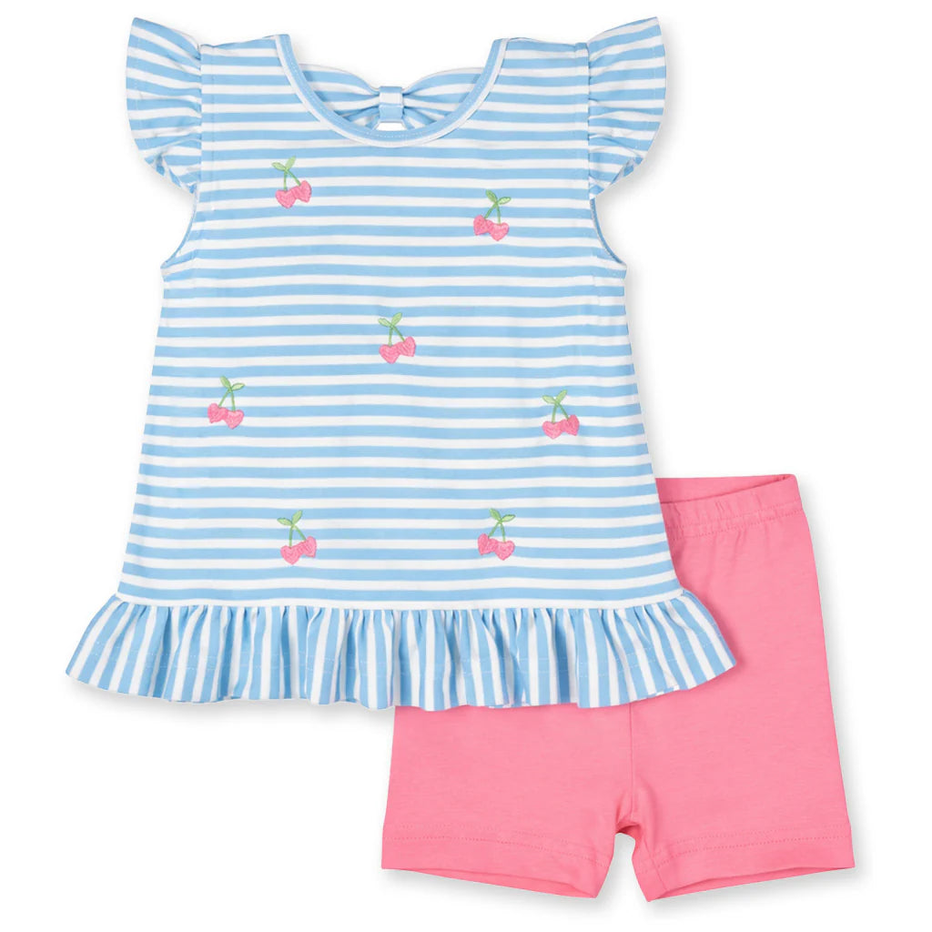 Florence Eiseman Knit Short Set With Embroidered Heart Cherries