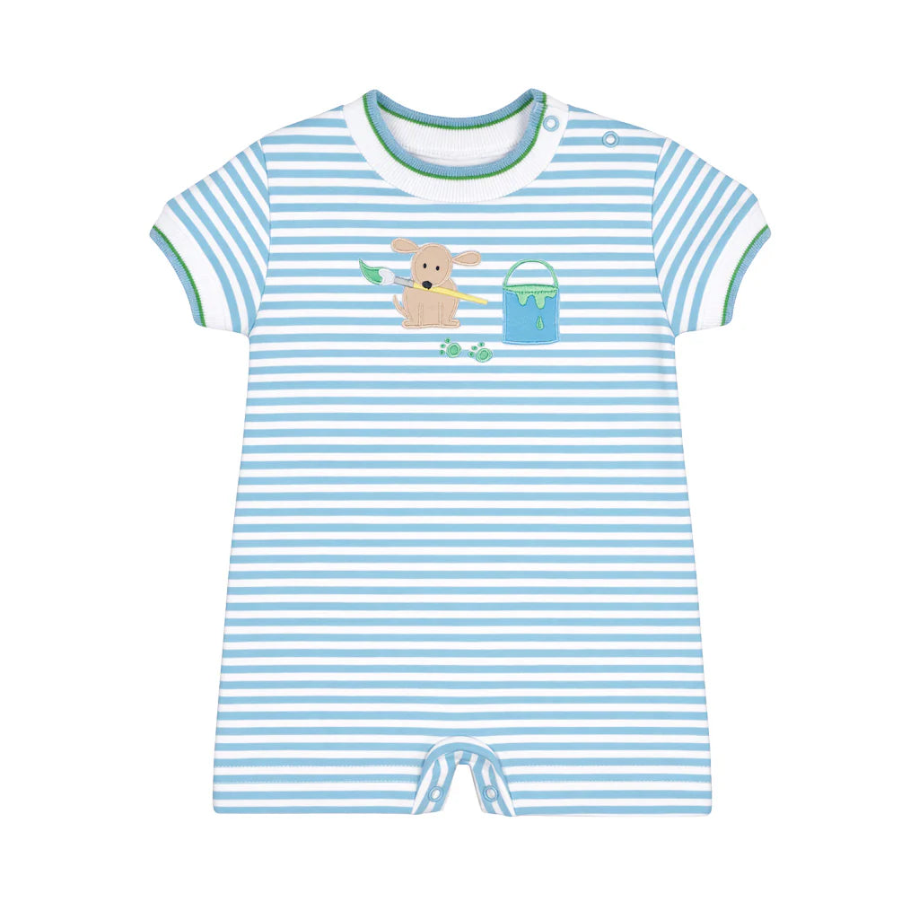 Florence Eiseman Stripe Knit Shortall With Painting Dog