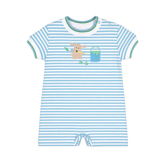 Florence Eiseman Stripe Knit Shortall With Painting Dog