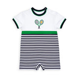 Florence Eiseman Stripe Knit Shortall With Tennis Rackets