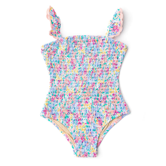 Smocked One Piece Swimsuit - Spring Blooms