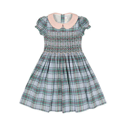 Sherazade Green and Pink Tartan Smocked Dress