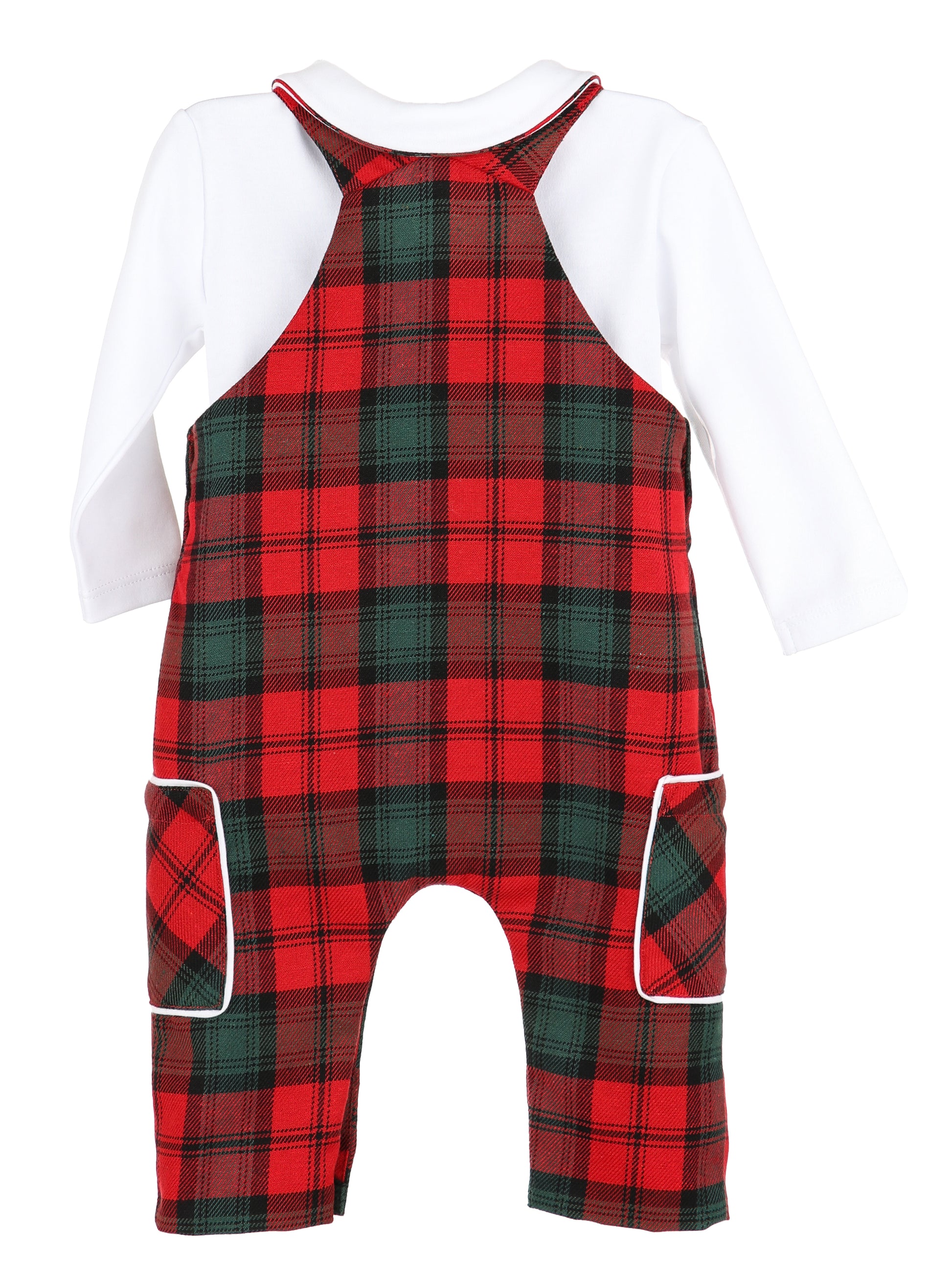 Sophie and Lucas Red and Green Tartan Tidings Overall Set