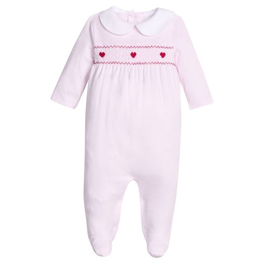 Smocked Footie- Pink Hearts