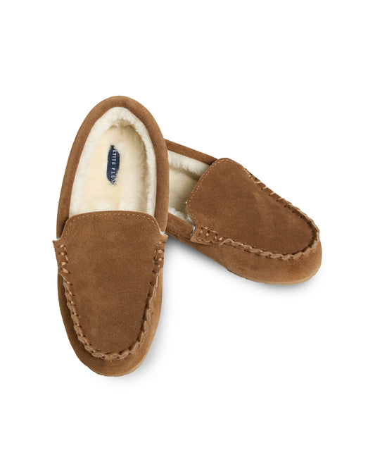 Petite Plume Kid's Suede Slippers - Tan