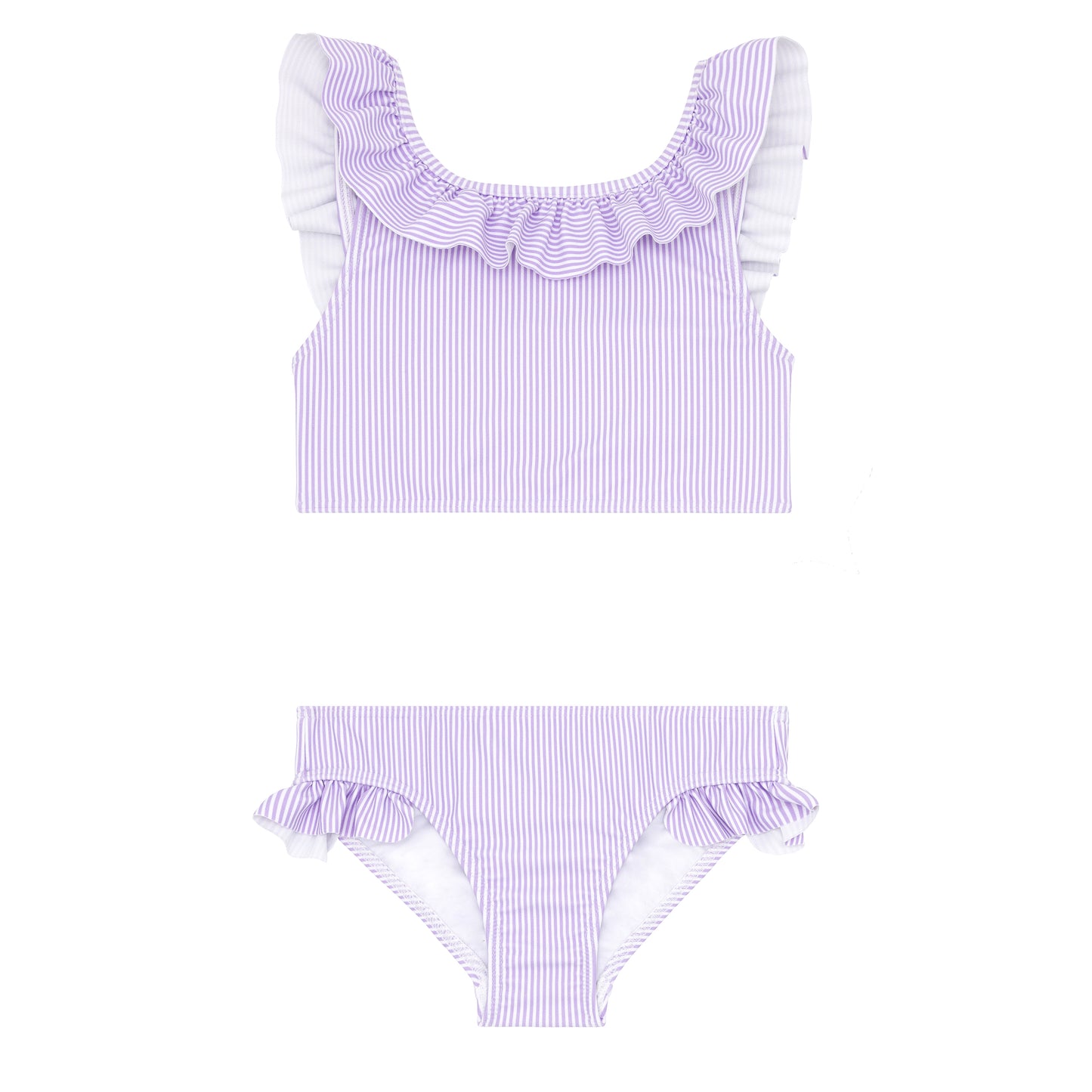 Lavender Stripe Ruffle Neck Bikini