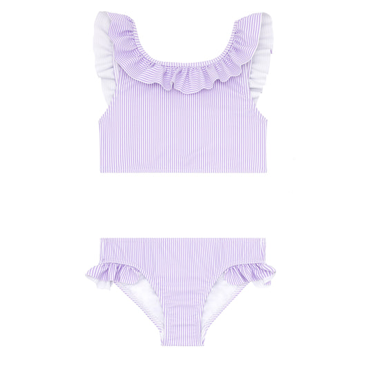 Lavender Stripe Ruffle Neck Bikini