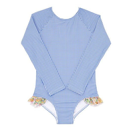 Minnow Sky Blue Gingham Rashguard One Piece