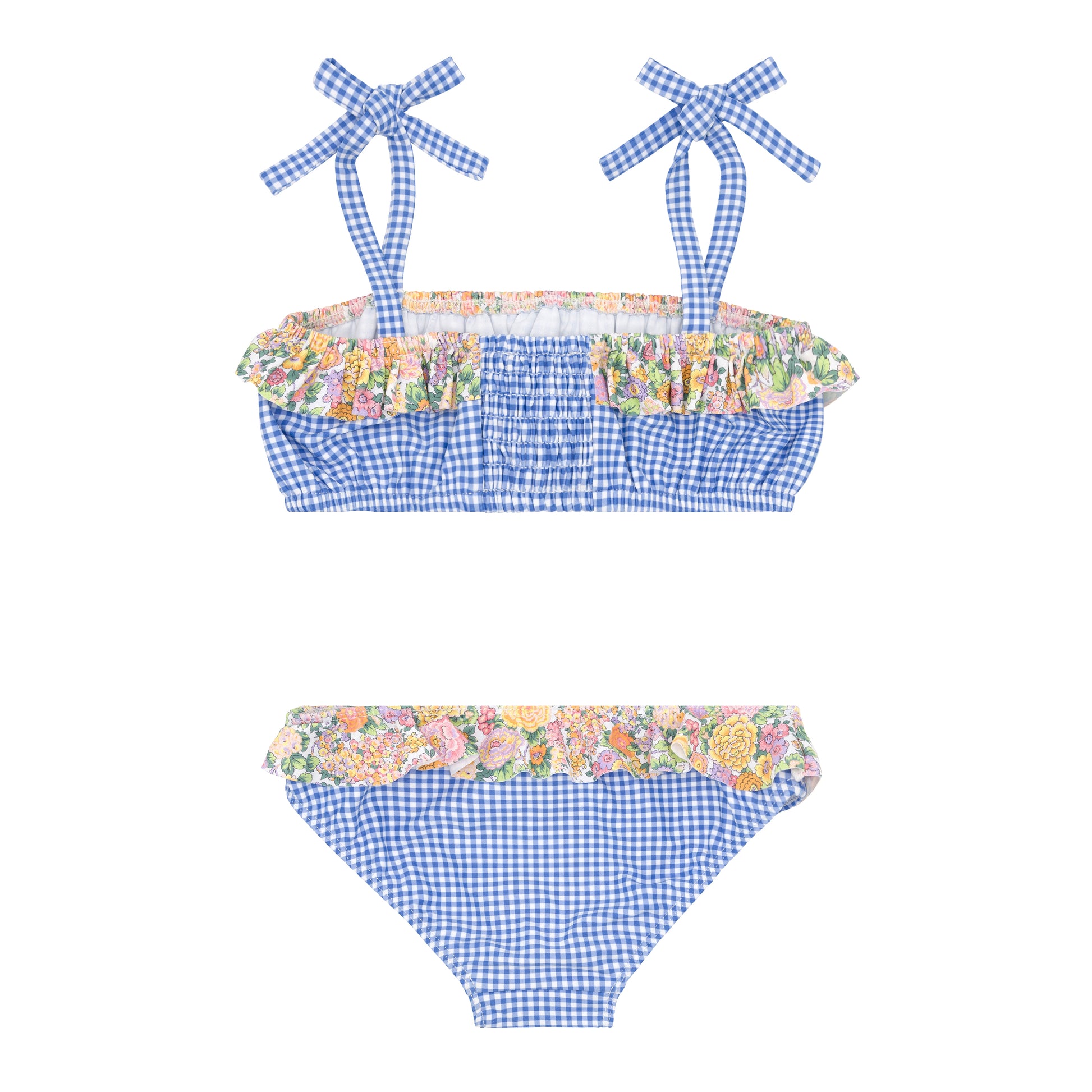 Minnow Sky Blue Gingham Bandeau Tie Strap Bikini