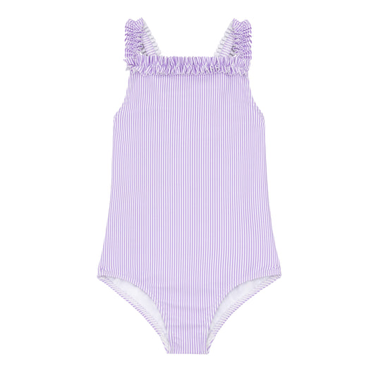 Minnow Lavender Stripe Ruched Strap One Piece