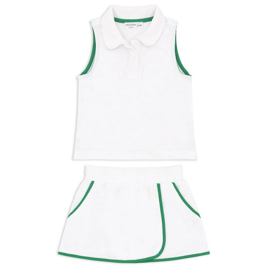 Minnow White French Terry Tennis Tank Top and Skort Set with Bermuda Green Trim