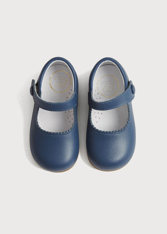French Blue Leather Mary Jane Baby Shoes