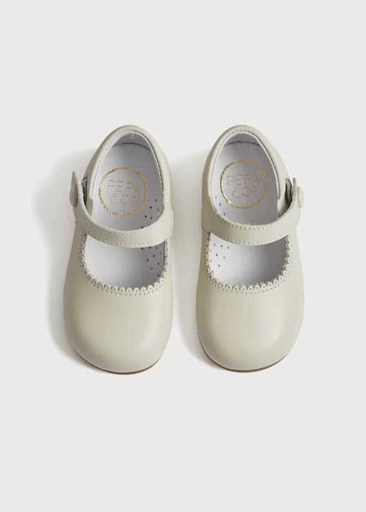 Mary Jane Leather Baby Shoes in Ivory