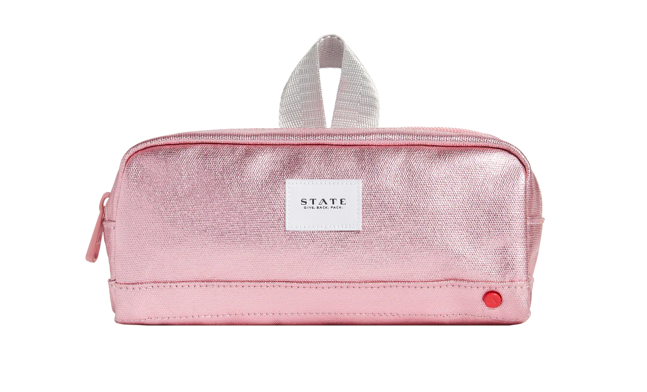 State Clinton Pencil Case- Pink and Silver