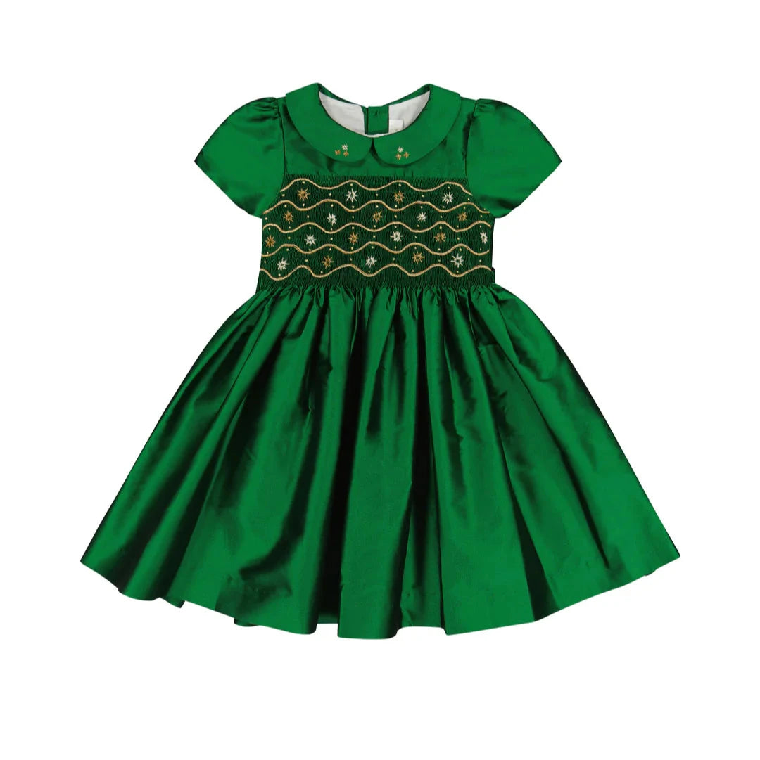 Antionette Paris Stella Green Silk Smocked Dress