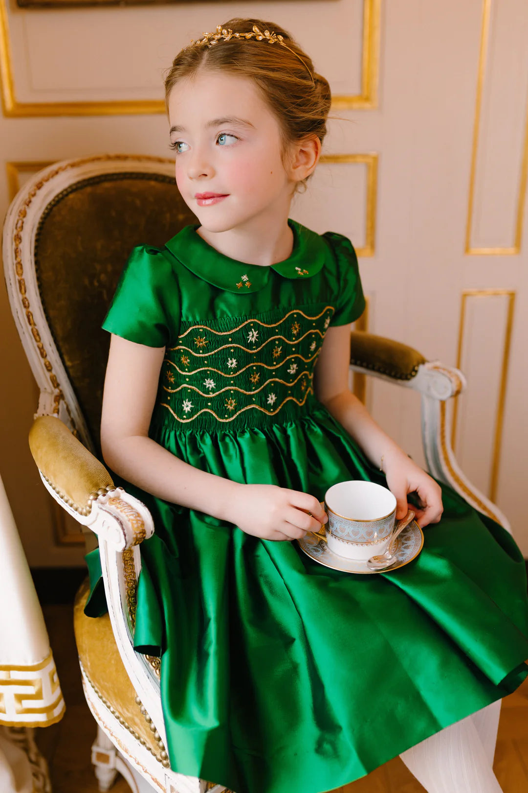 Antionette Paris Stella Green Silk Smocked Dress