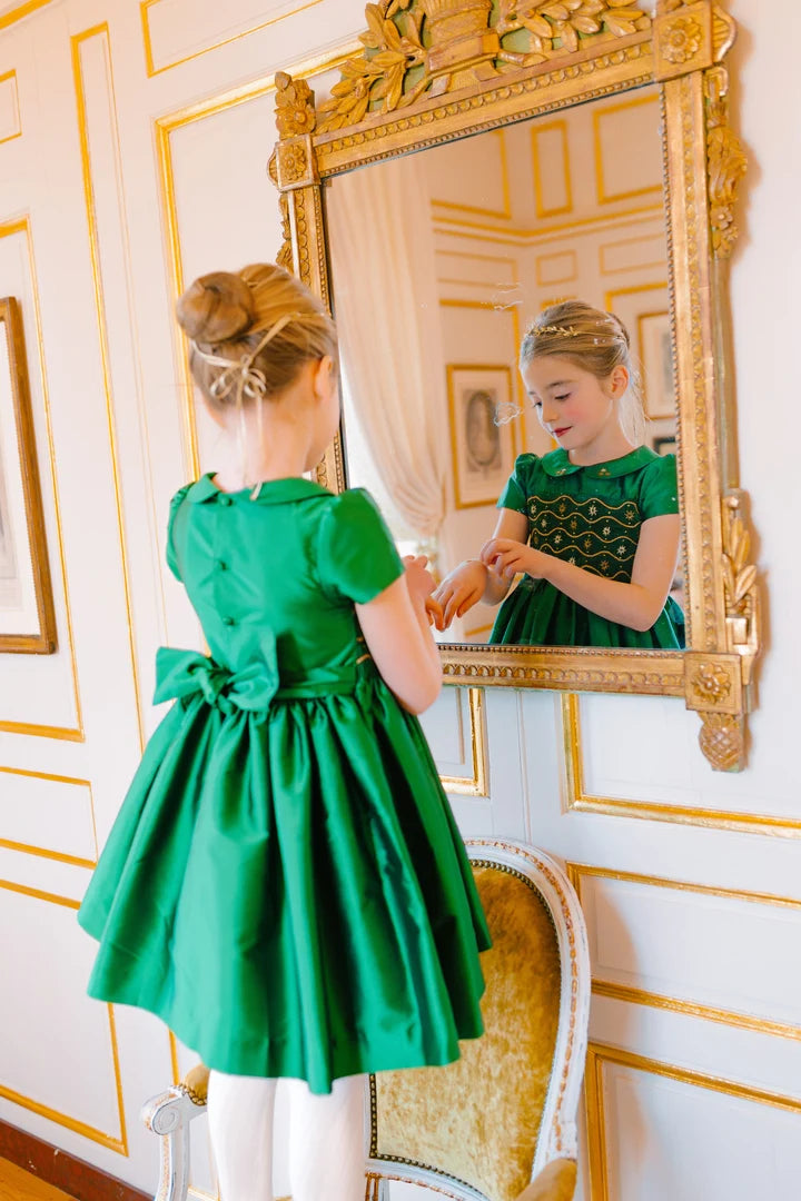 Antionette Paris Stella Green Silk Smocked Dress