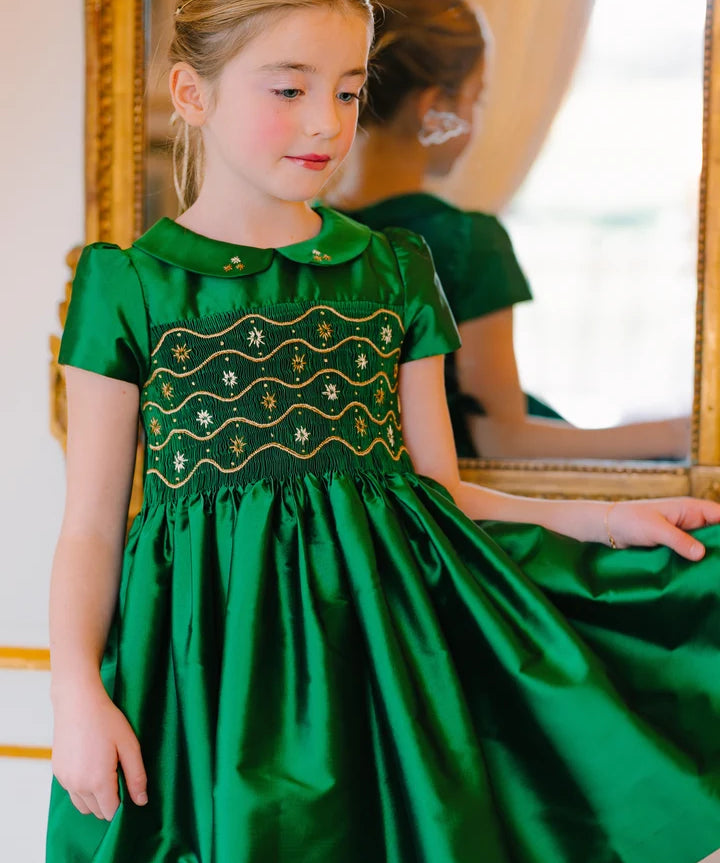 Antionette Paris Stella Green Silk Smocked Dress