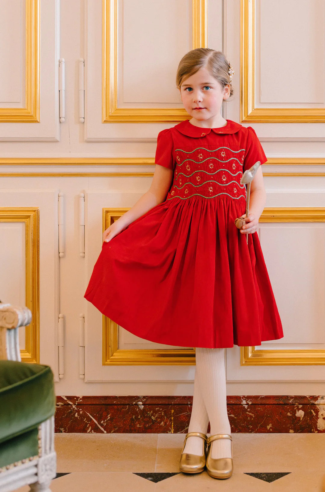 Antionette Paris Stella Red Silk Smocked Dress