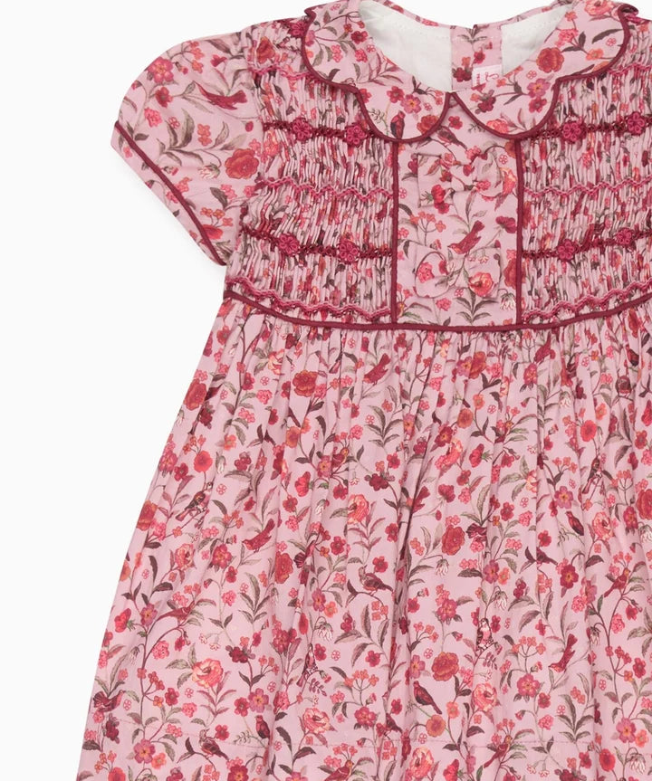 La Coqueta Pink Bird Floral Scarlett Baby Girl Hand-Smocked Set
