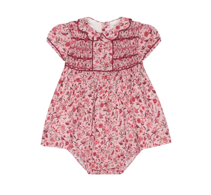 La Coqueta Pink Bird Floral Scarlett Baby Girl Hand-Smocked Set