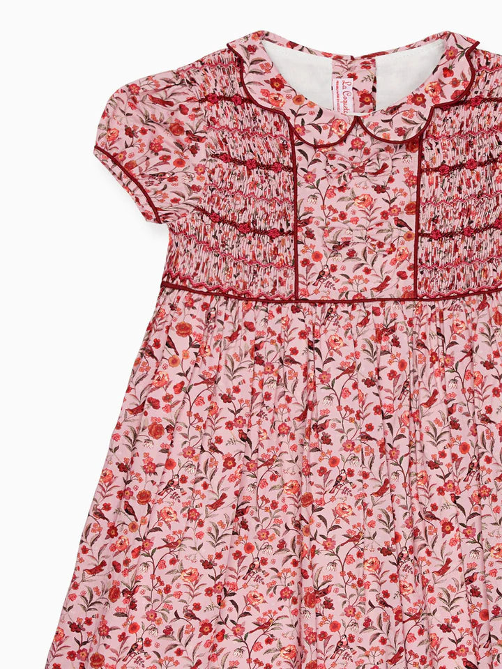 La Coqueta Pink Bird Floral Scarlett Girl Hand-Smocked Dress