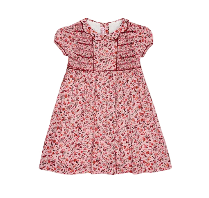 La Coqueta Pink Bird Floral Scarlett Girl Hand-Smocked Dress