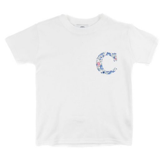 Liberty of London Children's Personalized Small Pocket Initial T-Shirt - Betsy Blue