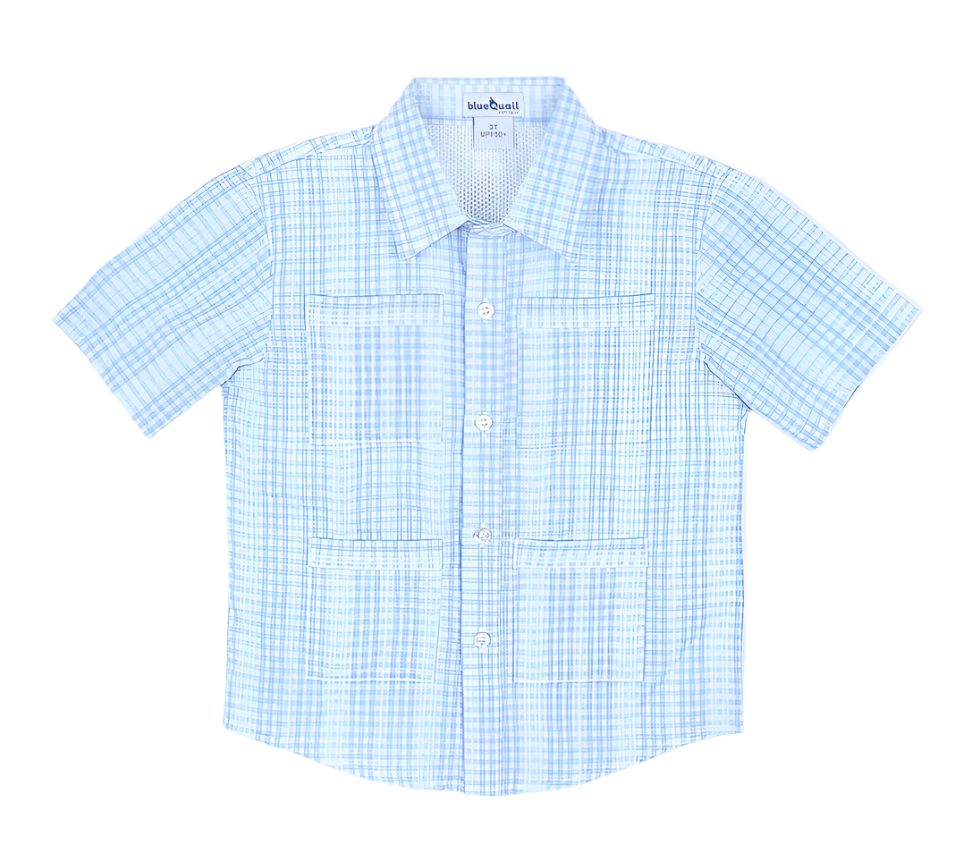 BlueQuail Blue Plaid Guayabera