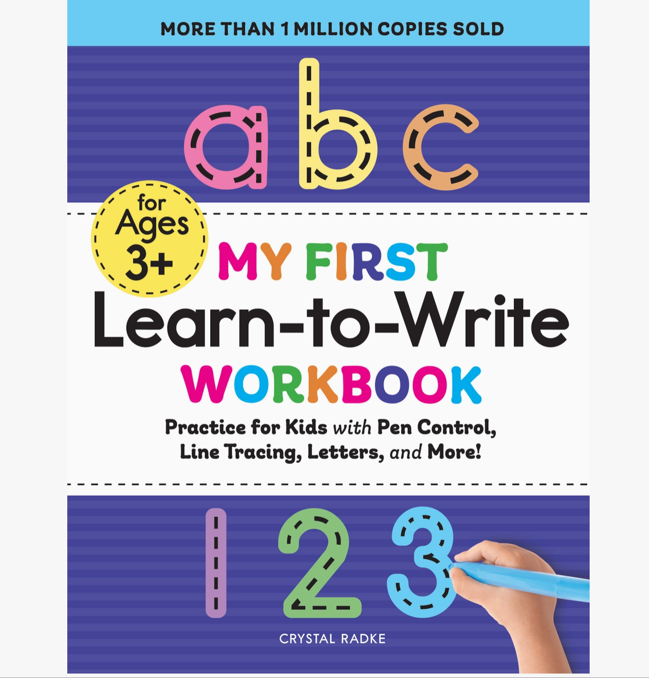 Book cover of 'My First Learn-to-Write Workbook' for ages 3+ with colorful letters and numbers.