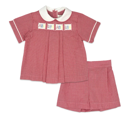Lullaby Set Noah Ribbon Short Set- Ridgeland Red Minigingham