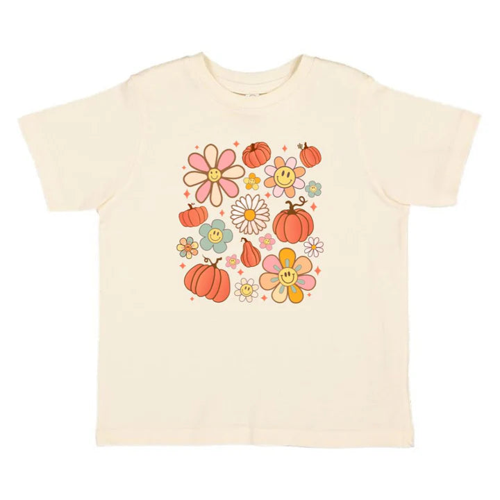 Sweet Wink Pumpkin Daisy Doodle Short Sleeve T-Shirt- Natural