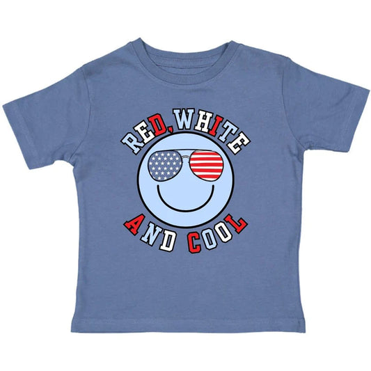 Sweet Wink Red, White, and Cool Patriotic Smiley T-Shirt- Indigo