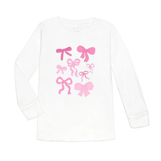 Sweet Wink Coquette Bow Doodle Long Sleeve Shirt- White