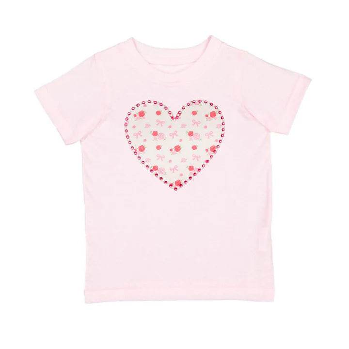Sweet Wink Dainty Rose Pearl Heart Patch T-Shirt- Ballet