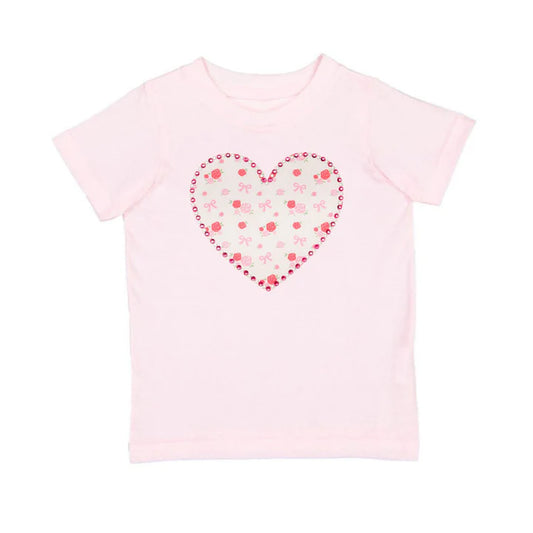 Sweet Wink Dainty Rose Pearl Heart Patch T-Shirt- Ballet