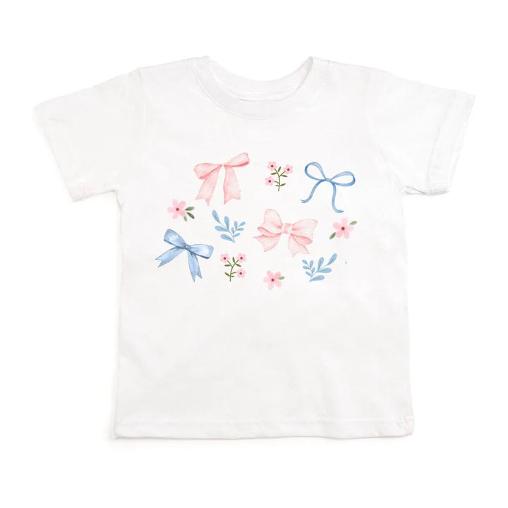 Sweet Wink Floral & Bow Watercolor Short Sleeve T-Shirt - White