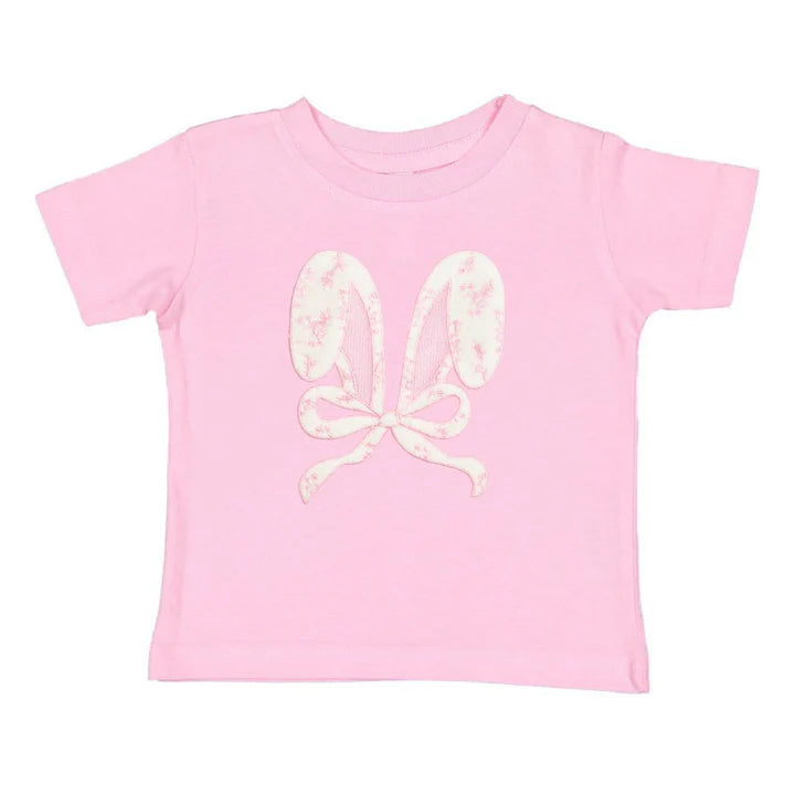 Sweet Wink Lace Bunny Bow Patch Easter Short Sleeve T-Shirt - Pink
