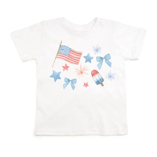 Sweet Wink Patriotic Watercolor Short Sleeve T-Shirt - White