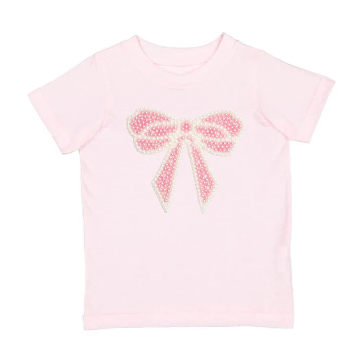 Sweet Wink Pearl Bow Patch Short Sleeve T-Shirt- Ballet